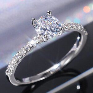 😍925 STERLING SILVER CRYSTAL WEDDING PURE ROUND BEAUTIFUL RING WOMEN, K884